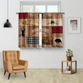 thumbnail image 2 of Rustic Wooden Kitchen Curtains - Farmhouse Cabin Bear Deer Country Retro Small Short Cafe Curtains Buffalo Plaid Tier Curtains for Living Room Rod Pocket Window Drapes 2 Panels 28"x24", 2 of 5