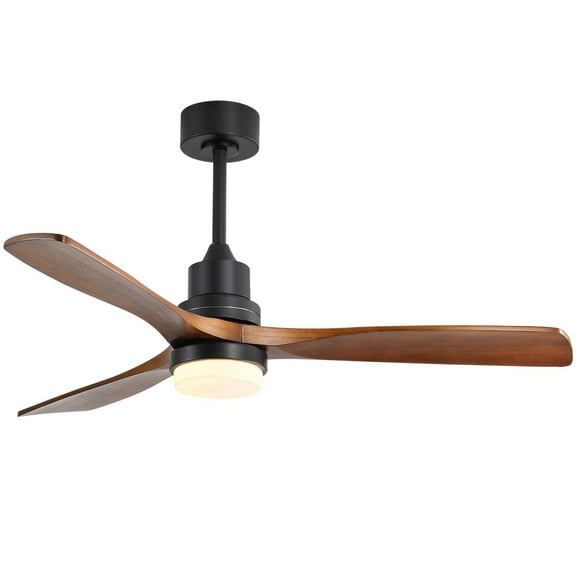 Sofucor 52" Ceiling Fans with Light and Remote Control, 3 Blades and Reverse Airflow,for Living Room,Patio,Black with Walnut Blades