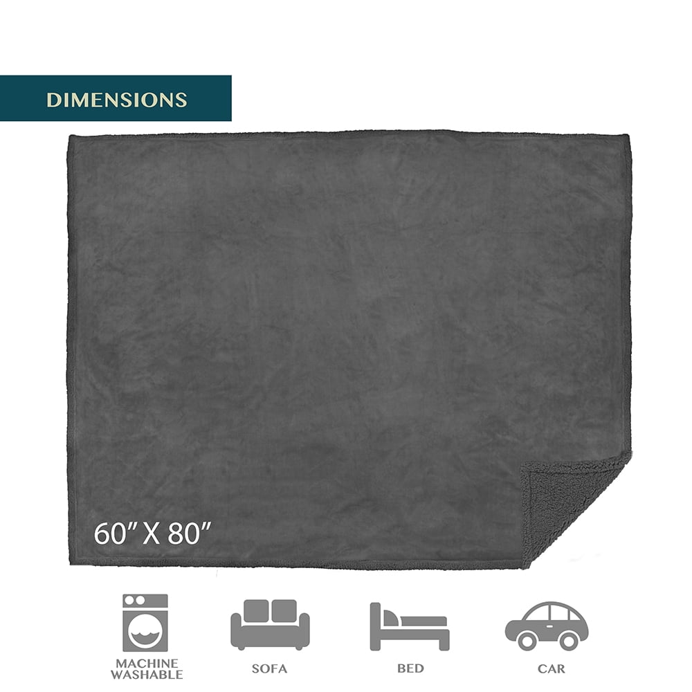 PAVILIA WATERPROOF Blanket For Couch, Sofa | Waterproof Dog Blanket for Large Dog, Puppy, Cat | Pet Blanket Protector | Plush Soft Warm Fuzzy Sherpa Blanket Bed Throw, Dark Grey, 60x80