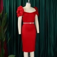 thumbnail image 5 of AURA Plus Size Elegant V Neck 3D Flower Banquet Midi Dress High Waist Bodycon African Party Dress with Belt, 5 of 10