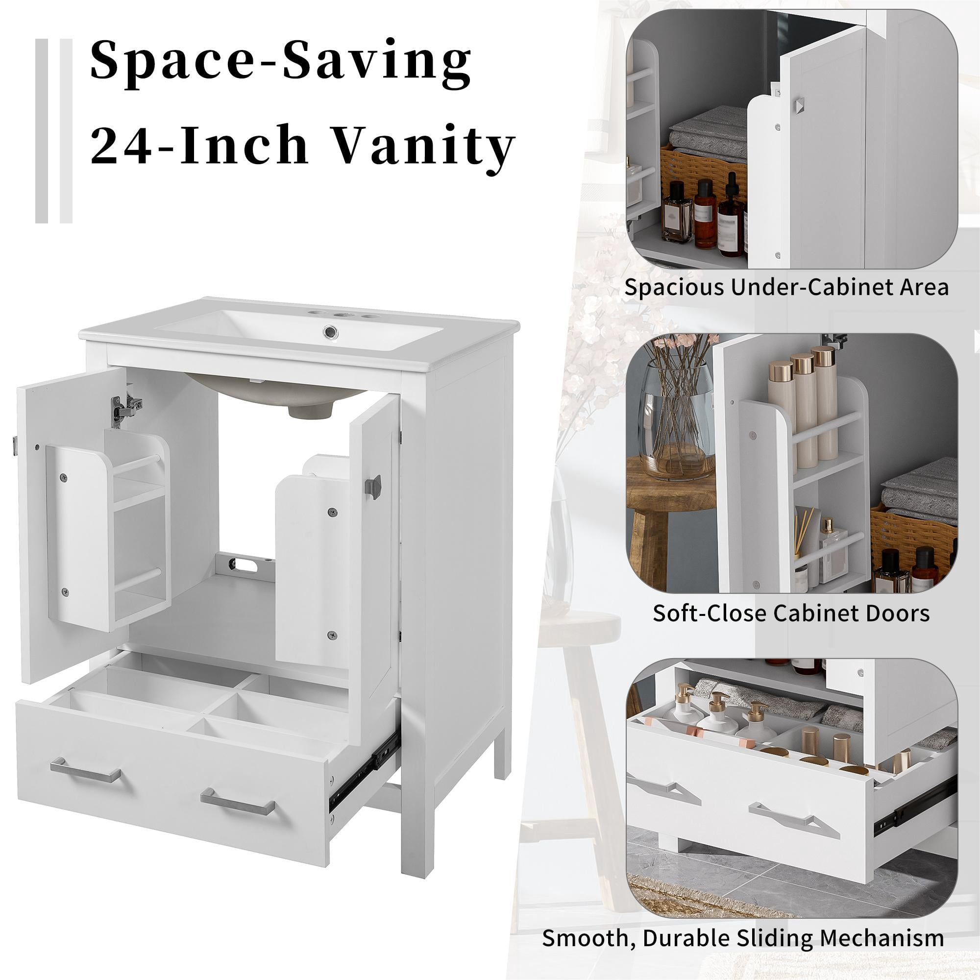 Euroco 48-Inch Bathroom Vanity with Integrated Undermount Sink, Storage Cabinet, Soft-Close Doors, Divided Drawer, and Double-Layer Door Shelf for Versatile Storage