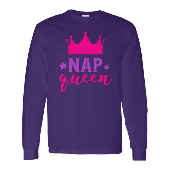 Inktastic Nap Queen, Princess, Crown, Stars, Sleep, Sleeping Long Sleeve T-Shirt