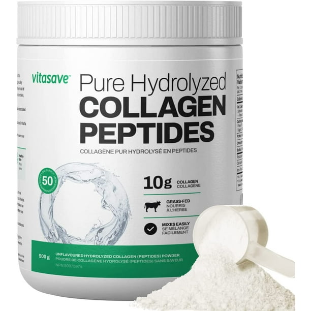 Vitasave Pur Collagène Peptides Poudre 500g - Supplément de Collagène en Poudre Améliorée - Nourri à l'Herbe, Sans Saveur