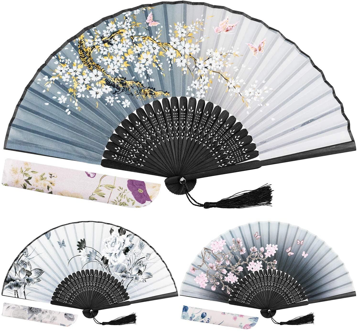 Portable Silk Classic Japanese/Spanish Design Handheld Folding Fan for Summer 