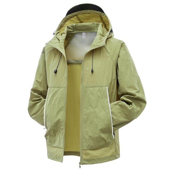 Fall Jackets for Men, Jacket Mens Rain Outdoor Plain Windbreaker Hiking Raincoats Jogging Breathable Rain Coats Army Green XL