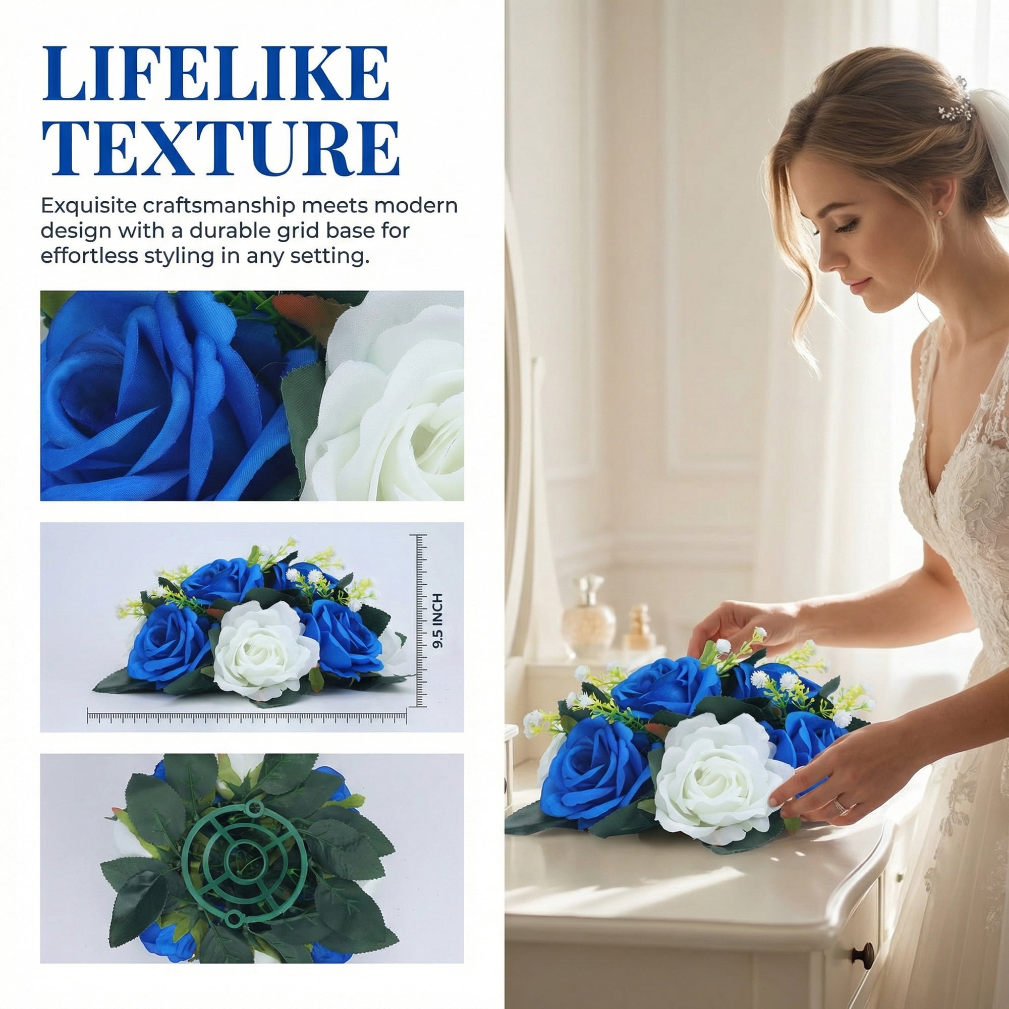 Unique Bargains Artificial Rose Flower Centerpiece Blue 4.7"