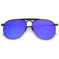 thumbnail image 1 of sunglassLA Unisex Oversize Metal Double Nose Bridge Slim Temple Colored Mirror Super Flat Lens Aviator Sunglasses 57mm (Black-Black / Blu) - 57mm, 1 of 4