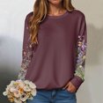 thumbnail image 2 of larppty Womens Fashion Floral Printed Crewneck Long Sleeve Casual Sweatshirt Pullover Tops (Brick Red, L), 2 of 9