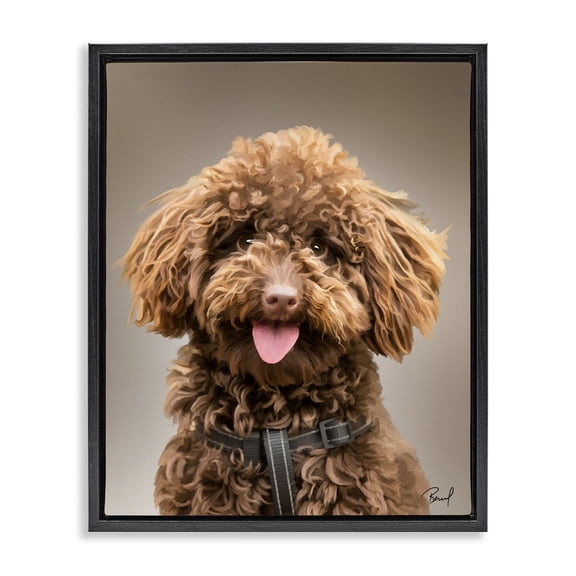 Stupell Industries Fluffy Toy Poodle Portrait Animals Painting Black Floater Framed Canvas Art Print Wall Art, 17 x 21