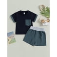 thumbnail image 2 of Bagilaanoe 2pcs Toddler Baby Boy Short Pants Set Contrast Color Short Sleeve Print T-Shirt Tops + Shorts 6M 12M 18M 24M 3T 4T Kids Casual Summer Outfits, 2 of 8