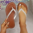 thumbnail image 2 of Plus Size Flip Flops for Women Versatile Sparkly Flat Soft Leather Comfortable Summer Beach Thong Sandals Silver Size 36-43, 2 of 9