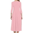 thumbnail image 4 of Dresses for Women Long Sleeve Plus Size Button V-Neck Solid Color Casual Dress Pink 2XL, 4 of 6