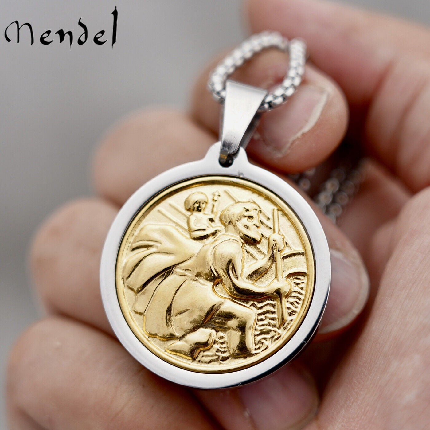 Yellow Gold Plated & Sterling Silver Personalised Round St Christopher With  Travellers Prayer