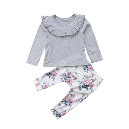 

Baby Girls T-Shirts Sets Long Sleeve Ruffle Collar Tops Floral Print Pants Autumn Outfits