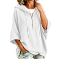 thumbnail image 2 of Women's Oversized Casual Hoodie Sweatshirts Half Zip 3/4 Sleeve Drawstring Solid Color Loose Fit Basic Tops, 2 of 6
