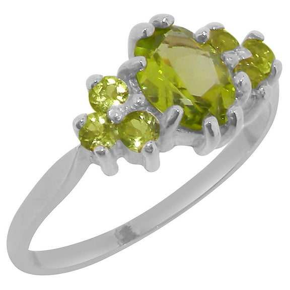LBG 14k White Gold Real Genuine Peridot Womens Band Ring - Size 10