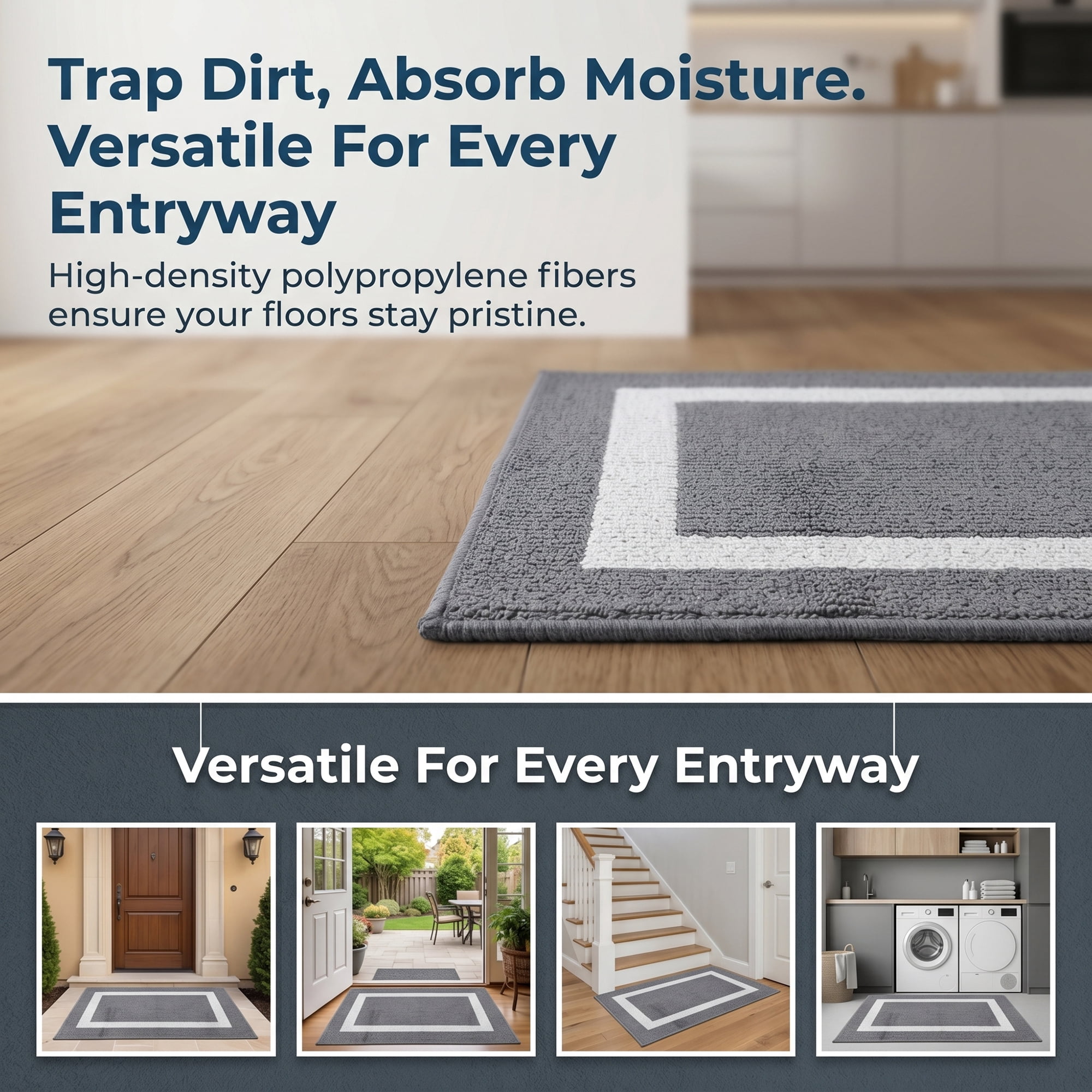 Unique Bargains Waterproof Non-Slip Low-Profile Entryway Rug Door Mat Grey 32" x 20"