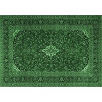 Ahgly Company Indoor Rectangle Medallion Emerald Green Traditional Area Rugs, 5' x 8'