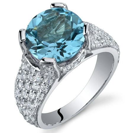 Peora 4.00 Ct Swiss Blue Topaz Engagement Ring in Rhodium-Plated Sterling Silver