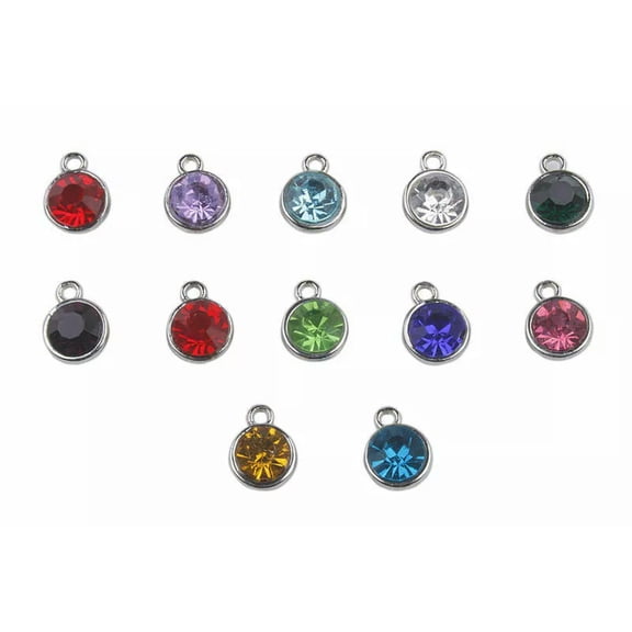GKNET 12PCS Assorted of Silver Rhinestone Birthstone Charms Drops