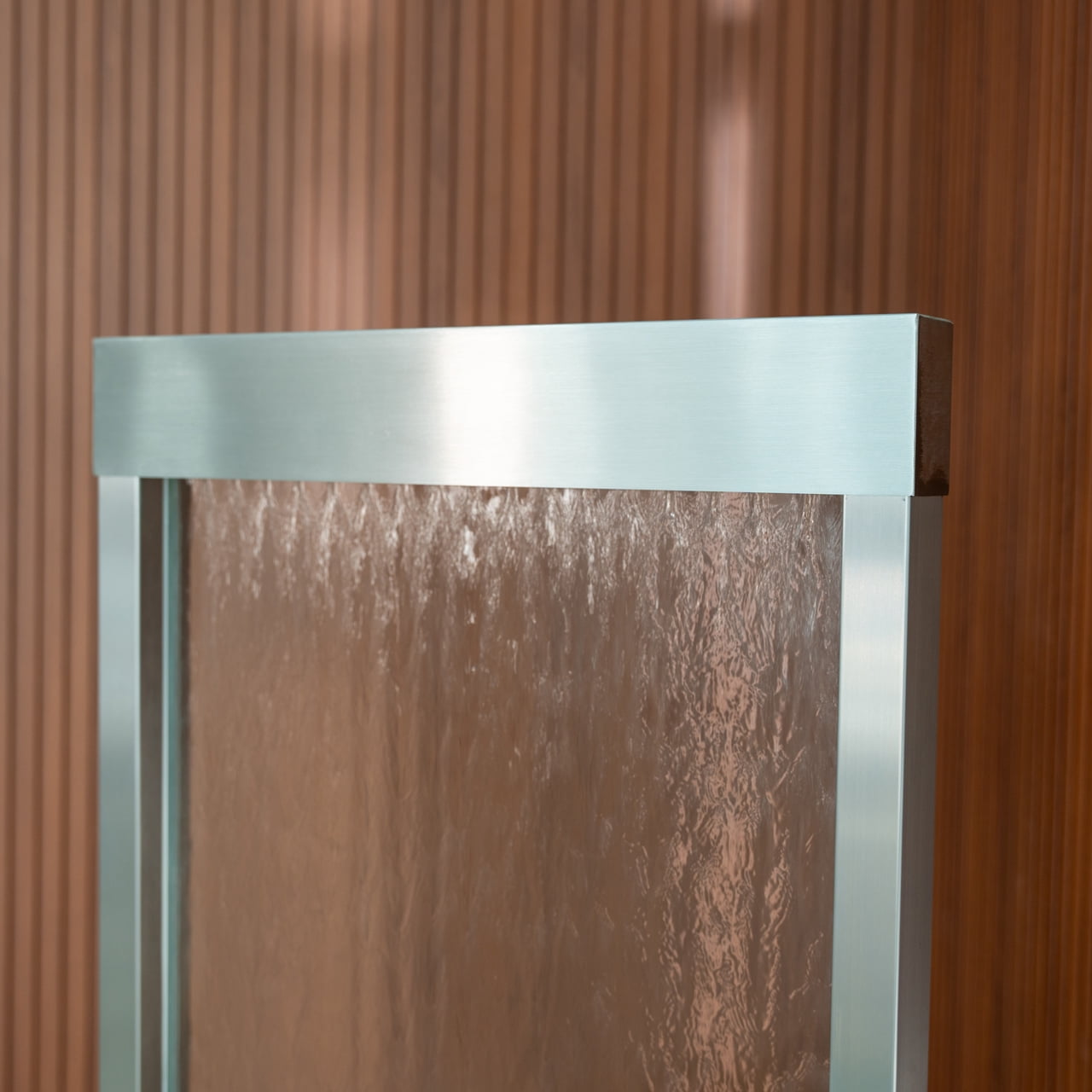 XBrand 68" H Freestanding Modern Indoor/Outdoor Waterfall Fountain w/ Decorative Rocks, LED Lights & Auto-Shut Off Pump, Stainless Steel Silver Frame/Mirror Glass, Silver