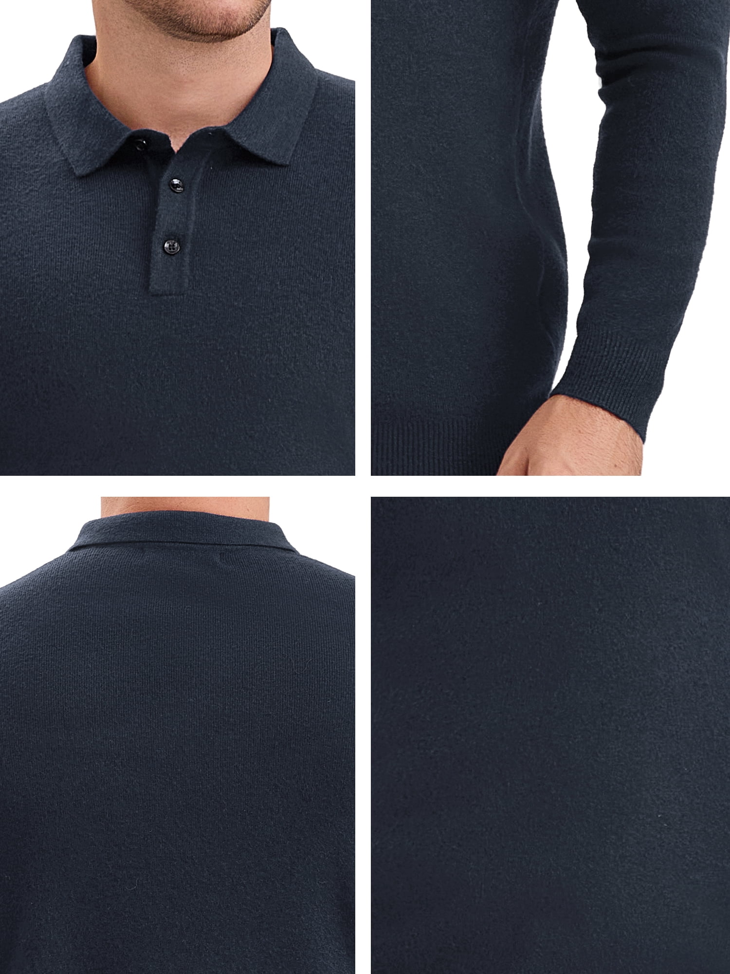 DARING DIVA Men's Long Sleeve Pullover Business Knitted Polo Shirt M Dark Blue