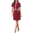 thumbnail image 2 of INSPIRE CHIC Knee Length Dress for Women Crew Neck Short Sleeve Pearls Decro Bodycon Business Work Elegant Dresses M Wine Red, 2 of 6