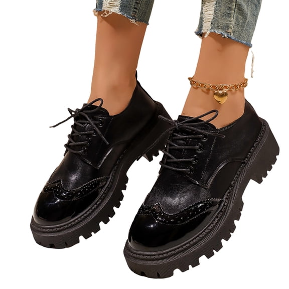 Yungyresw Womens Vintage Lace-Up Oxfords Classic Round Toe Chunky Platform Dress Shoes Casual Business Work Office Shoes Black