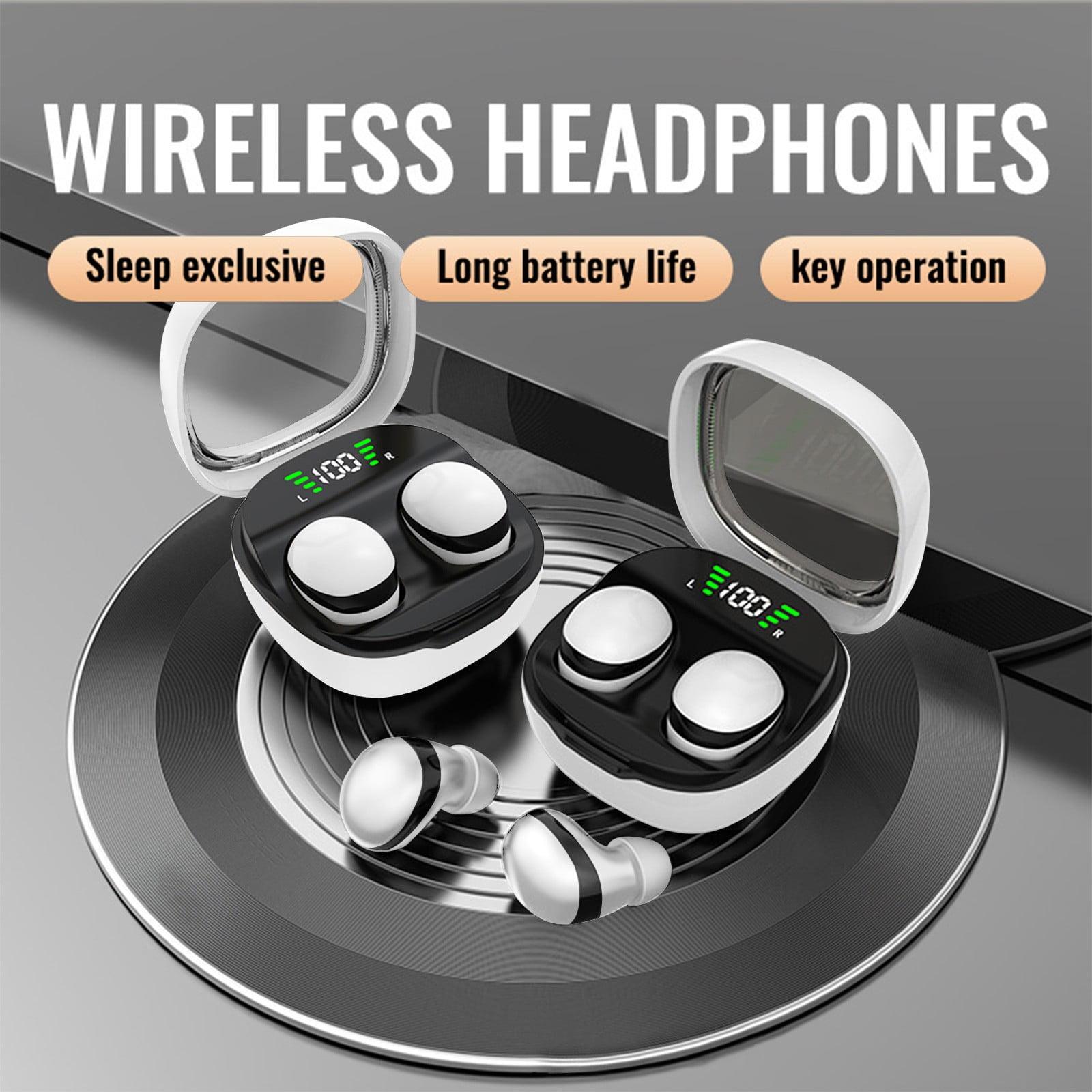 Bluetooth Headphones True Wireless Earbuds 60H Playback LED Power Display Earphones with Wireless Charging Case IPX5 Waterproof in-Ear Earbuds with Mic for Smart Phone Laptop TV Computer Sports,White