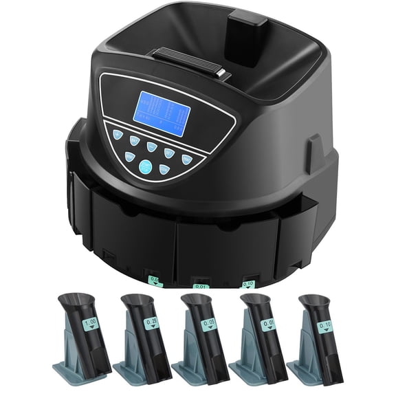 Professional Coin Counting Machine with Sorting Trays - Processes 300 Coins/Min for US Currency (Pennies to Dollars)