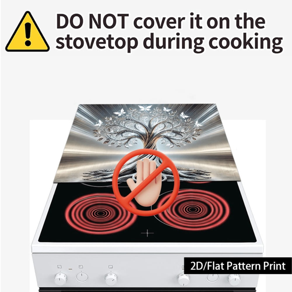 1 piece, stove panel and cooktop panel protection pad, 2D flat butterfly life tree pattern kitchen decorative countertop pad, suitable for stoves, washing machines, dryers, coffee machines, multi-fun