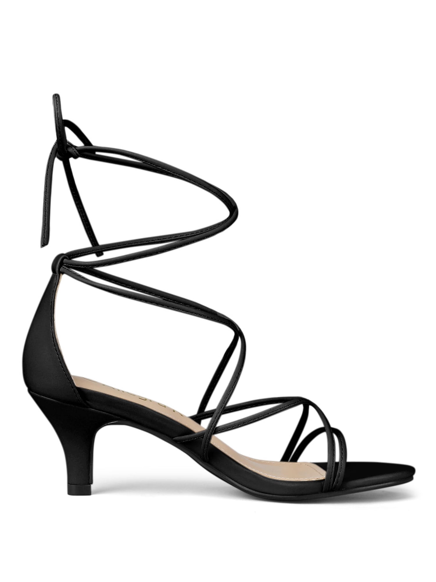 DARING DIVA Women's Strappy Kitten Heel Lace Up Sandals Black 7.5