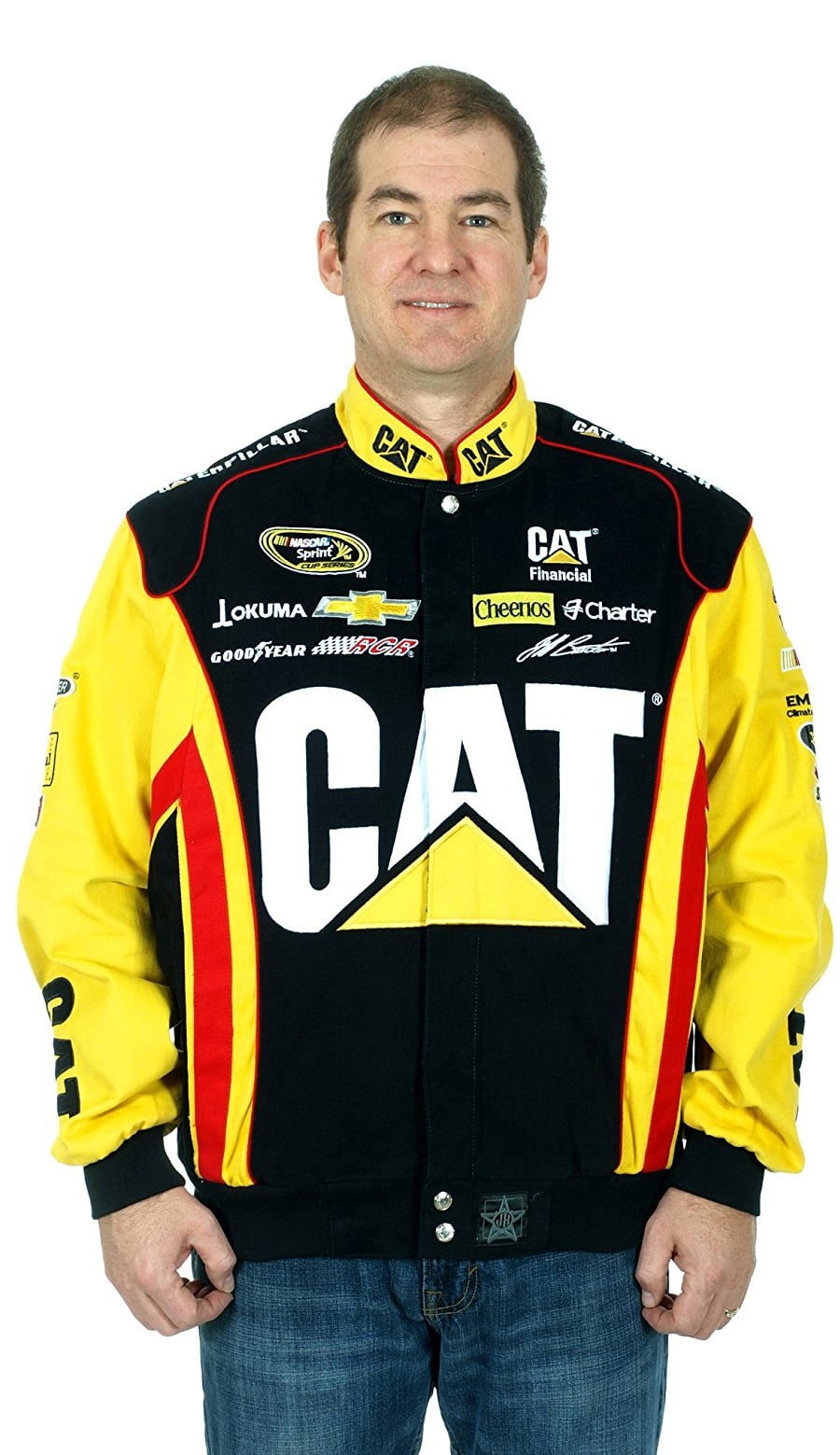 Jeff Burton Caterpillar Racing Nascar Jacket Yellow & Black CAT