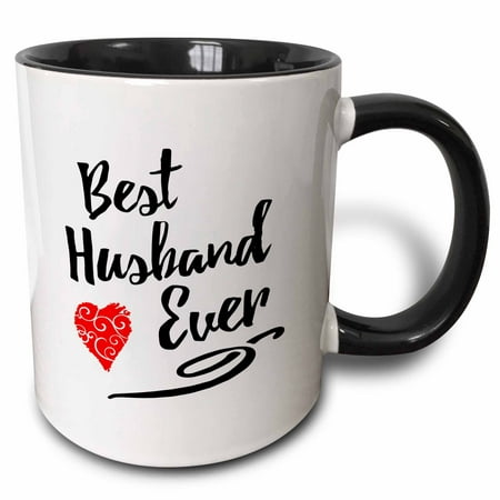 3dRose Best Husband Ever Design with Swirly Heart - Two Tone Black Mug,