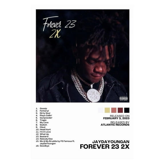 JayDaYoungan Forever 23 2x Album Cover Music Poster Rap Home Decor For Living Room Hip-Hop Aesthetic Rapper Album Wall Art Records Poster Wall Decor For Bedroom