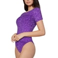 thumbnail image 2 of Balery Women'Sglitter Purple Crew Neck Round Neck Short Sleeves Slim Fit Casual Basic Extender Bodysuit Daily Jumpsuit T Shirts-Large, 2 of 9