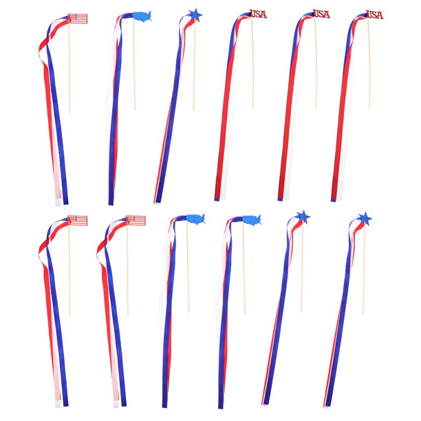 12pcs Día de la Independencia de la Independencia Cinta Varitas Día de la Independencia Palitos de cinta Decoración de fiesta