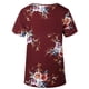 thumbnail image 4 of Camiseta de mujer con estampado floral, manga corta, cuello redondo, blusa informal, rojo vino, XXL Methold AP001919-11, 4 of 6