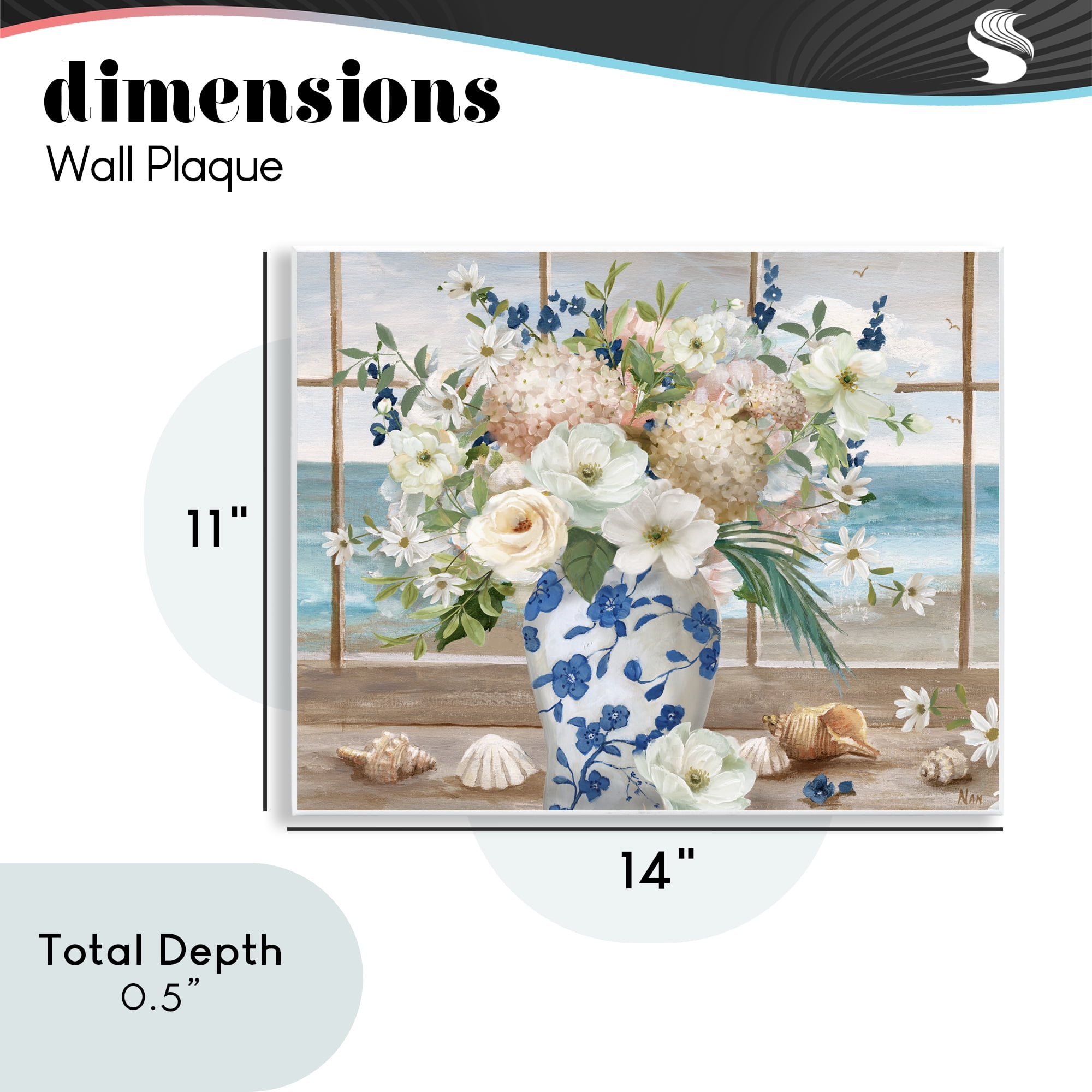 Stupell Industries Seashells & Flowers Windowsill Wall Plaque Art, design by Nan