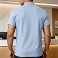 thumbnail image 3 of Men Polos Shirt Short Sleeve V Neck Lapel Vintage T Shirts Causal Loose Fashion Breathable Golf Tees (4XL, Sky Blue), 3 of 8