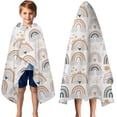 thumbnail image 3 of White Boho Bohemia Rainbows Suns Clouds Pattern Hooded Bath Towel，50"x30" for Ages 3 To 12 Kids, Quick Dry Lightweight Soft Microfiber Hood Beach Towel Cover Up for Kids, 3 of 7