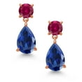 thumbnail image 2 of Gem Stone King 18K Rose Gold Plated Silver Blue Created Sapphire and Red Created Ruby Earrings for Women | 9.14 Cttw | Gemstone September Birthstone | Pear Shape 12X8MM, 2 of 4