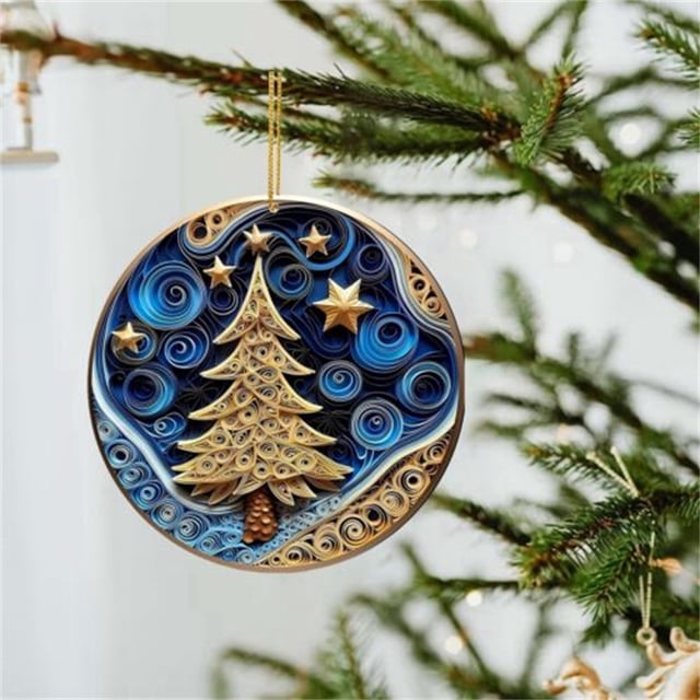Xihbxyly Colgante Acrílico Navideño, Diseño Azul Marino y Dorado, Elegante Adorno para Árbol, Elegante Detalle para El Hogar, Decoración Navideña Versátil, Regalo Ideal para Amigos, 8 Cm de Diámetro.