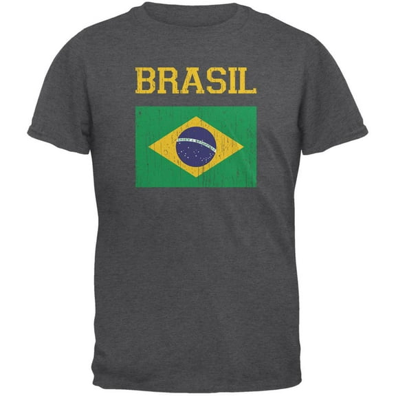 World Cup Distressed Flag Brasil Dark Heather Adult T-Shirt - Small