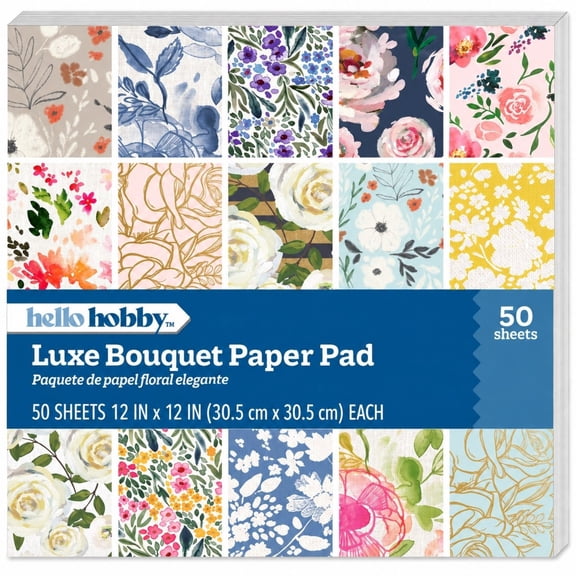 Roobee by Mara Mi Luxe Floral Paper Pad, Multicolor Floral Scrapbook Paper, 50 Sheets, 25 Designs