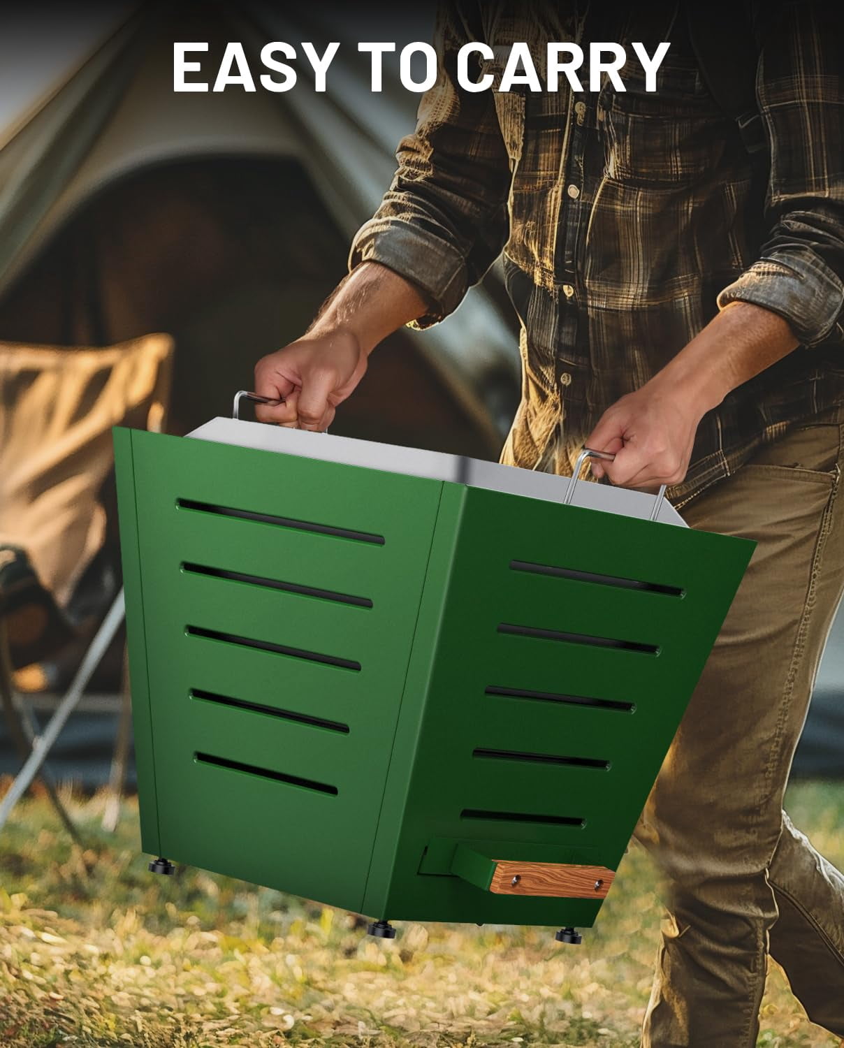 LEGACY HEATING Smokeless Fire Pit, Portable Outdoor Firepits 20 inch, Carry Handle for Backyard Patio Camping Bonfire, Stainless Steel, Ideal for 4-8 People, 32.19 lbs, Green, Cyberpit One