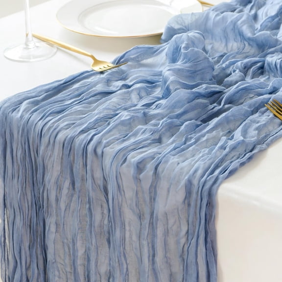 Dusty Blue Cheesecloth Table Runner, 35 x 120 Inch Cotton Gauze Style Table Decor for Wedding, Baby Shower, Bridal Shower, Birthday and Easter Decor