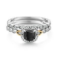 thumbnail image 3 of Gem Stone King 925 Sterling Silver and 10K Yellow Gold Black Onyx and White Lab Grown Diamond Bridal Ring Set for Women (0.66 Cttw, 5MM Cushion Cut, Gemstone Birthstone, Available in Size 5,6,7,8,9), 3 of 5