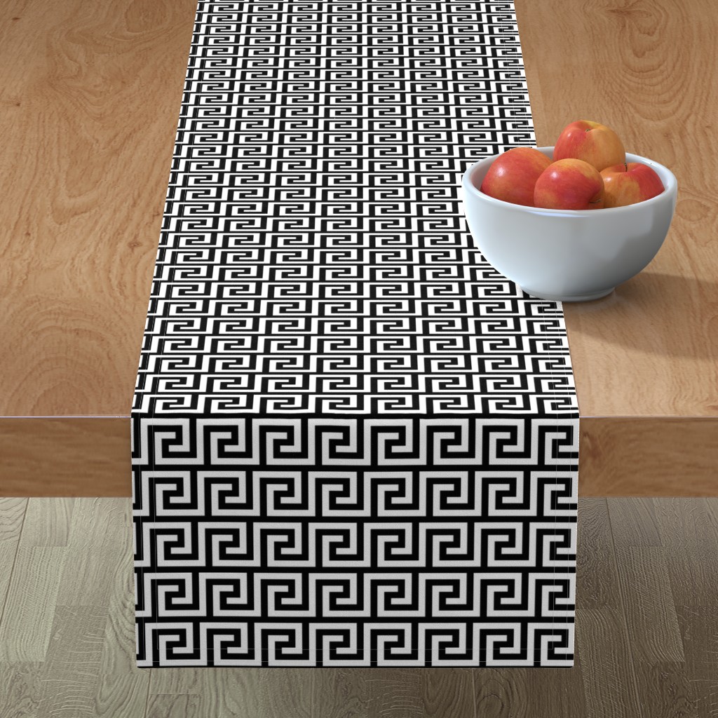 Table Runner Greek Key Modern Geometric Black And White Neutral Cotton
