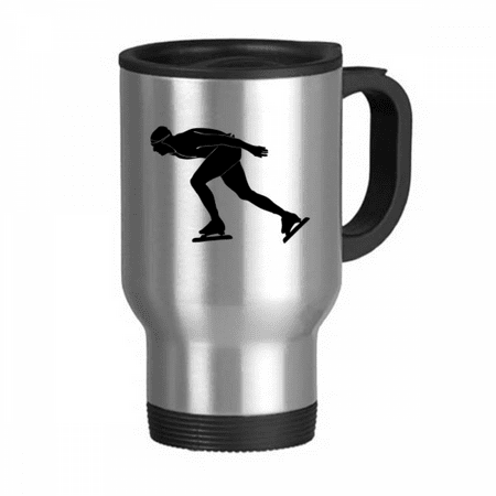 

Black Winter Skating Sport Outline Travel Mug Flip Lid Stainless Steel Cup Car Tumbler Thermos